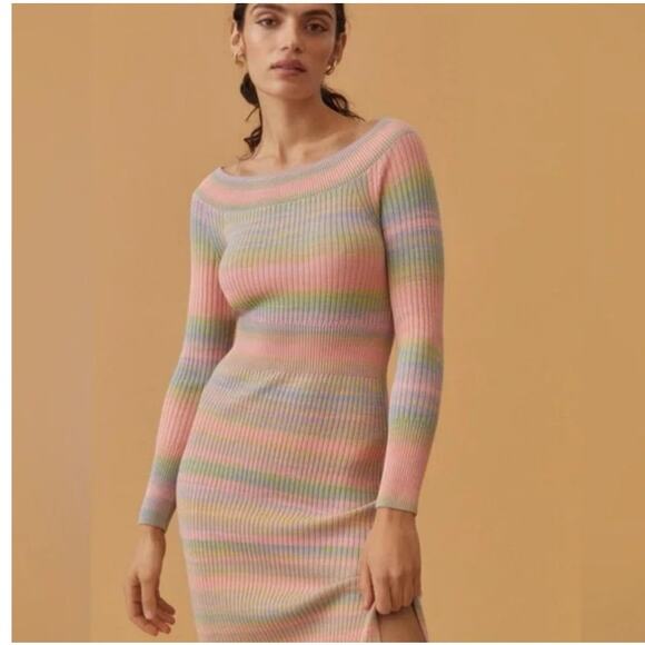 Anthropologie Daily Practice Sweater Dress Small Pastel Stripe Knit Midi Chic - Picture 11 of 11